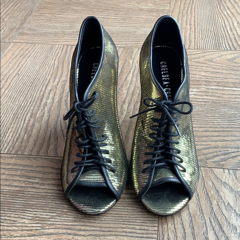 NEW Gold Laceup Bootie Heel - Picture 2 of 5